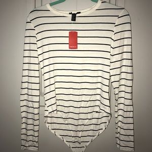 Black and white stripped long sleeve bodysuit